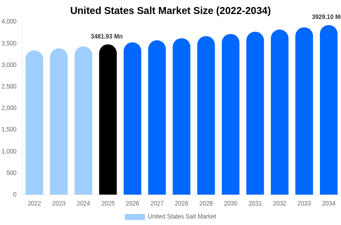 アメリカ合衆国 塩市場 市場規模とシェアレポート 2034年まで